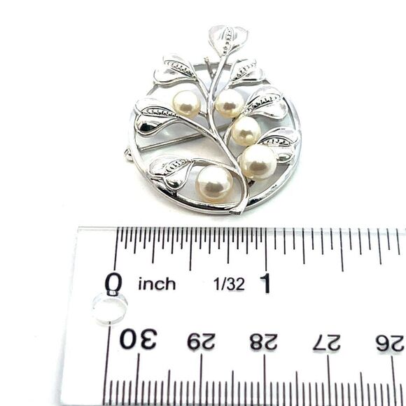Mikimoto Estate Akoya Pearl Circular Flower Brooch Pin Sterling Silver M421 - Picture 12 of 12